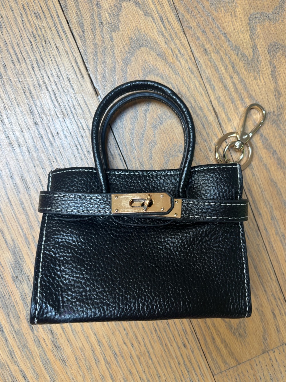 Black Pebbled Leather purse charm